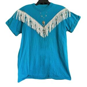 Vintage Hazelwood Exclusive Southwestern Turquoise Fringe Top 80s Women's L